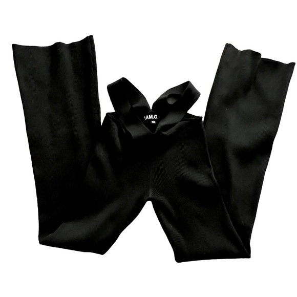 I.AM.GIA Arima Black Hip Cut Out Crossover Flared Knit Mid Rise Pants Sz Small - Picture 6 of 9